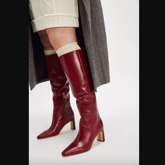 Sam Edelman Sylvia Cabernet Red Tall Wide Calf Boots 8 - Picture 1 of 6